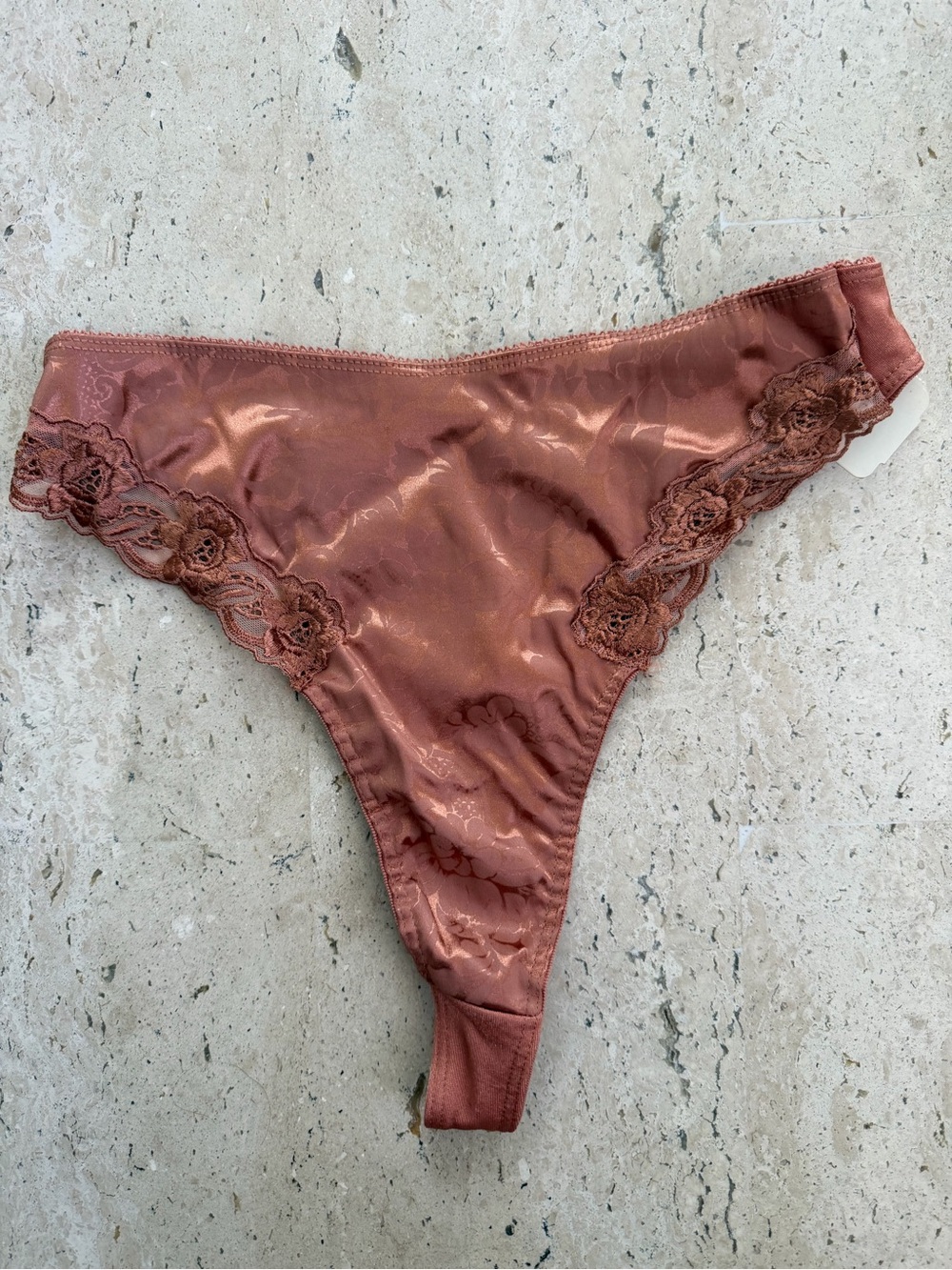 Victoria’s Secret Vintage 1980’s Gold Label Bronze Jacquard Floral Thong Sm